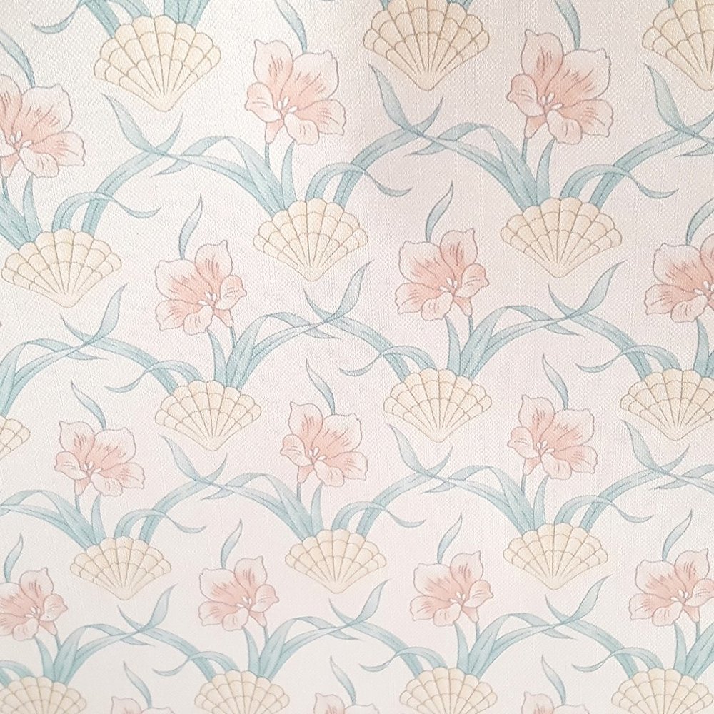 Vintage Vinyl Wallpaper Floral,Seashell/Leaf Teflon Dupont *AS IS*